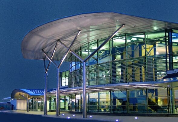 Guernsey Airport front at night